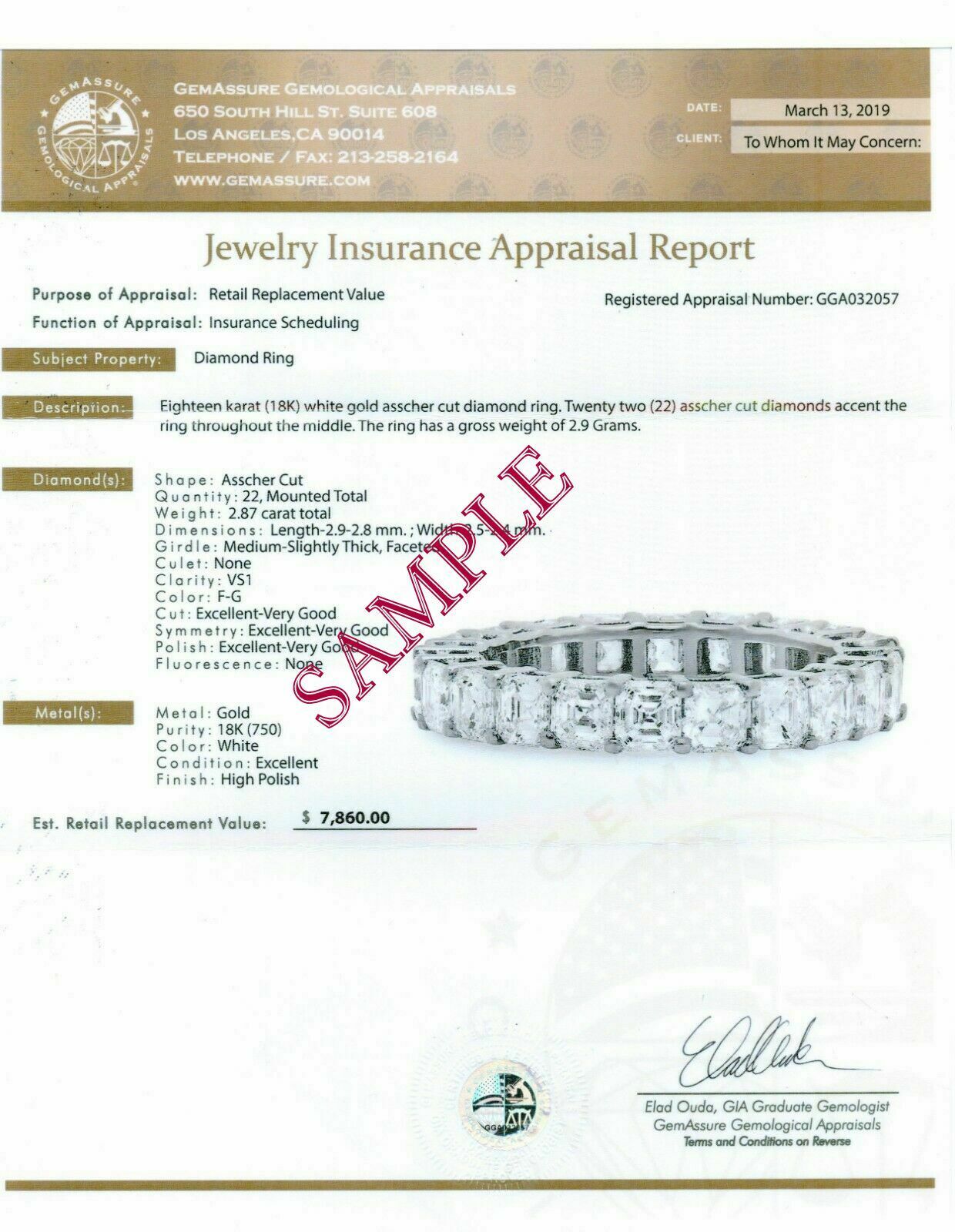 18K White Gold 9.06 CT Emerald Cut Diamond Eternity Ring  Engagement Band Natural