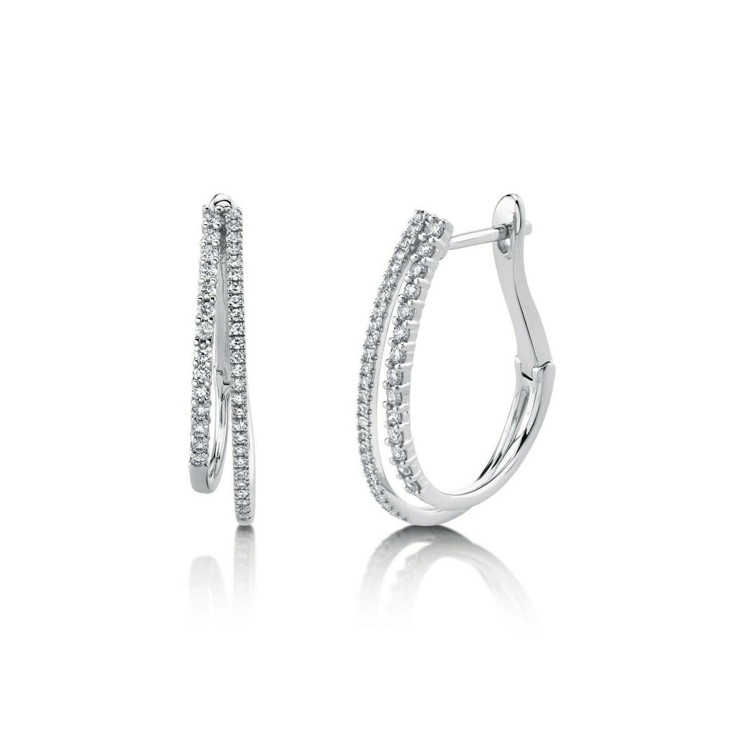 14k Gold 0.44 CT Diamond Twin Hoop Earrings Natural Round Cut