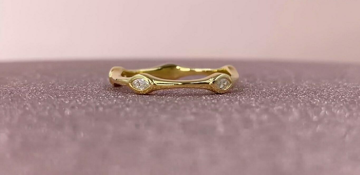 14K Gold 0.13 CT Bezel Set Marquise Diamond Band Wedding Ring Anniversary Stack