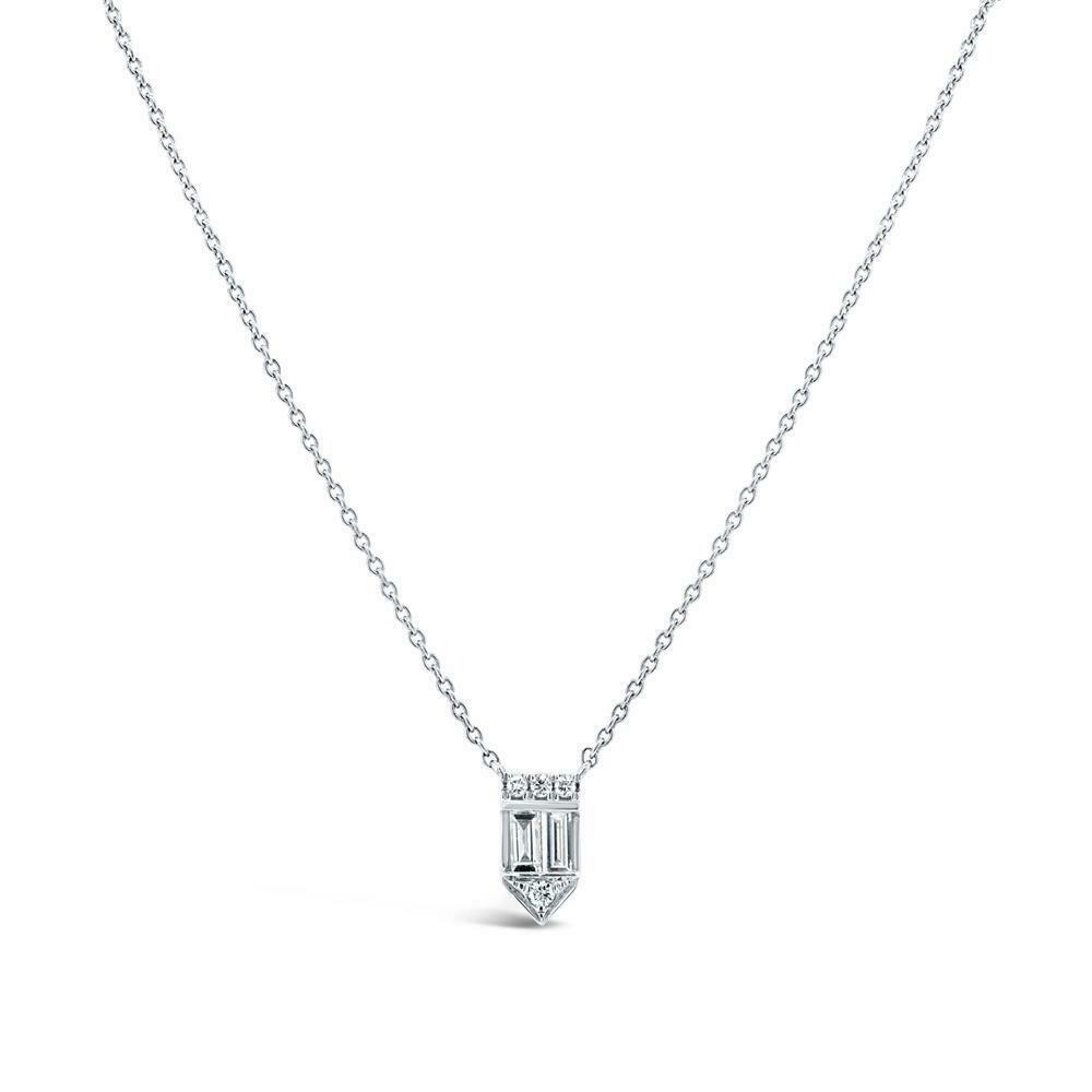 14K Gold 0.22CT Baguette Diamond Pendant Necklace Women's Natural