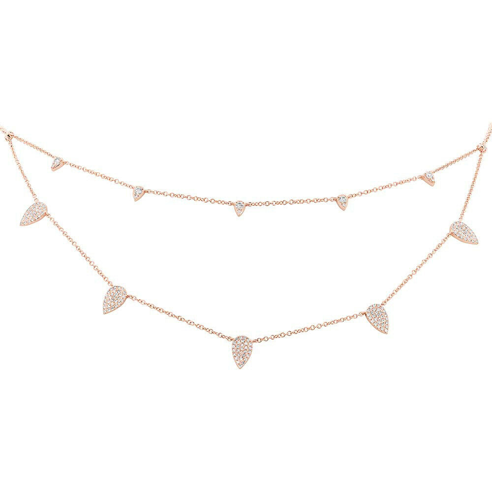 14K Gold 0.50CT Pear Shape Pave Diamond Pendant Double 2 Row Chain Necklace