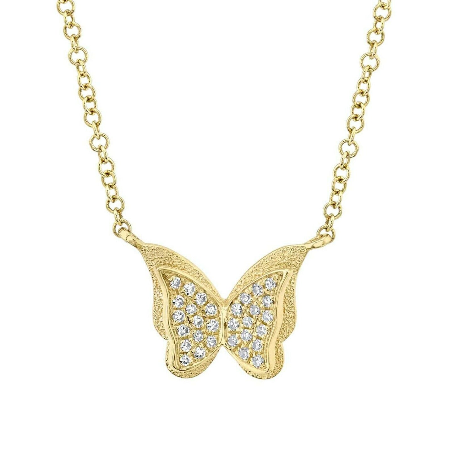 14K Gold 0.06CT Diamond Butterfly Necklace Round Natural Women's Pendant
