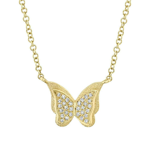 14K Gold 0.06CT Diamond Butterfly Necklace Round Natural Women's Pendant