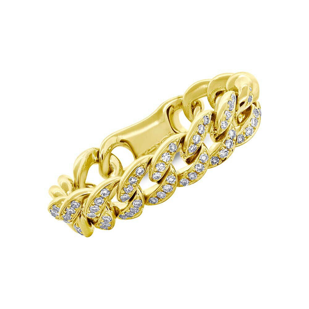 14K Gold 0.20CT Natural Diamond Flexible Braided Cable Chain Link Ring