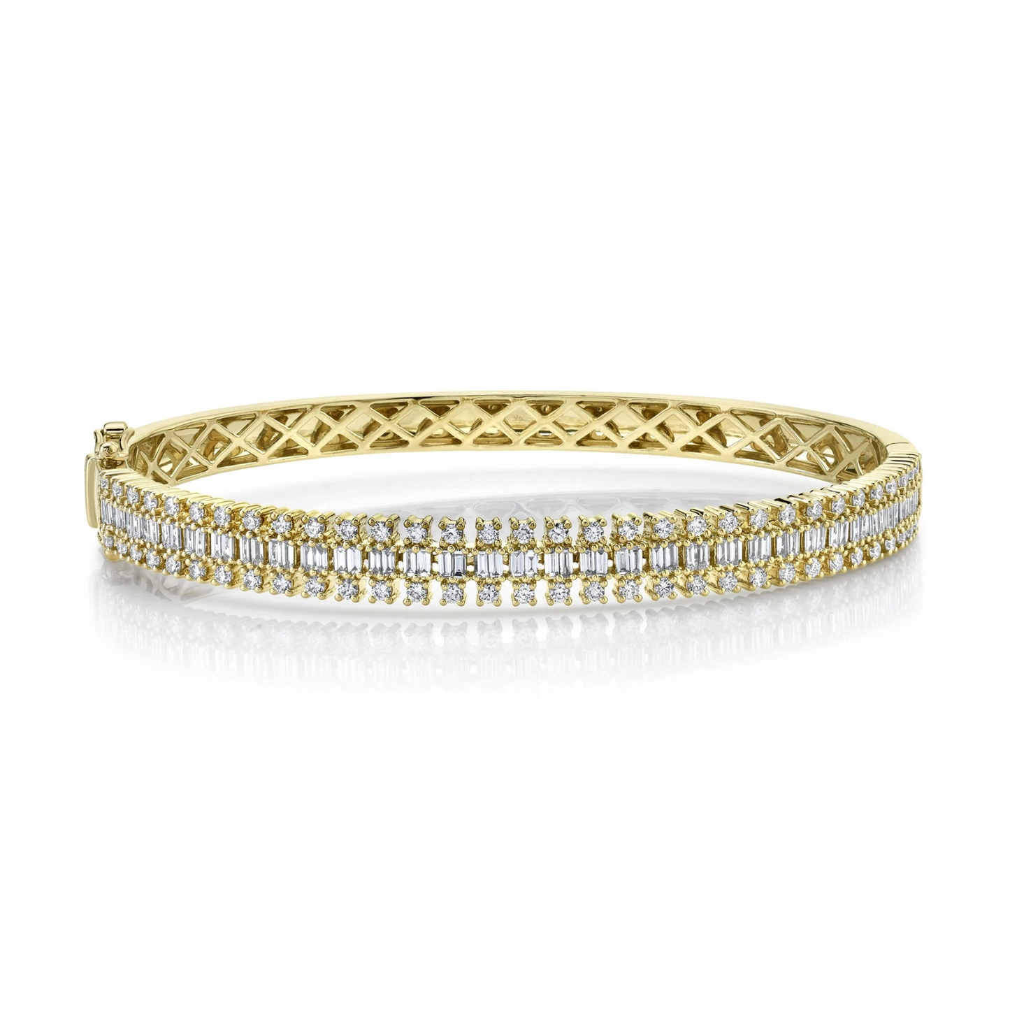 14K Gold 1.64 CT Baguette Diamond Bangle Natural Women's Bracelet