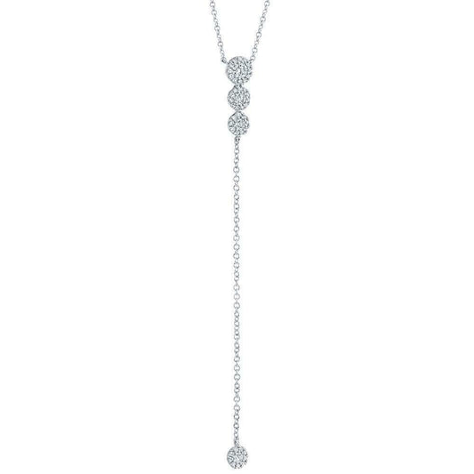 14K White Gold 0.28 CT Diamond Lariat Drop Y Pendant Necklace Natural Round Cut