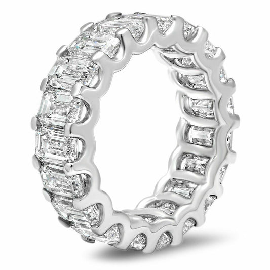 18K White Gold 9.21CT Eternity Ring Diamond Emerald Cut Size 6 Certified Natural