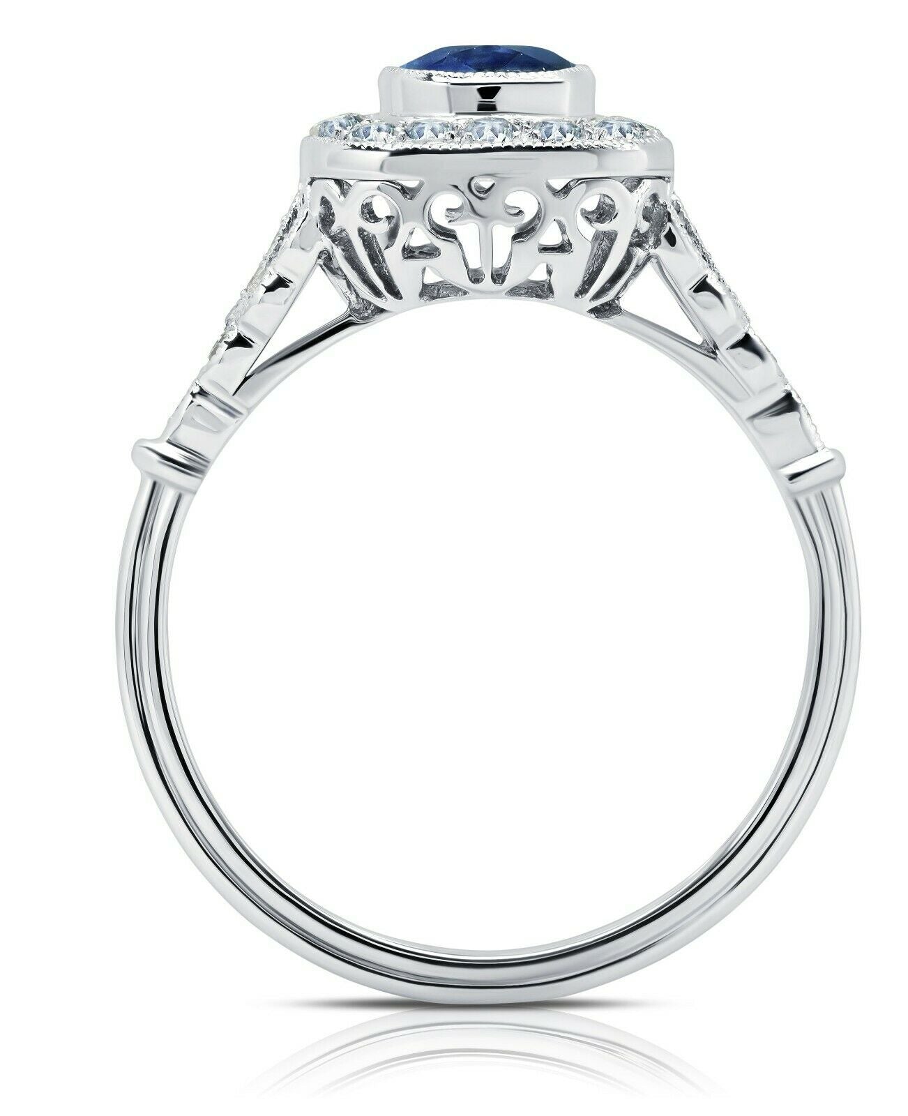 Art Deco Oval Blue Sapphire Diamond Platinum Engagement Ring
