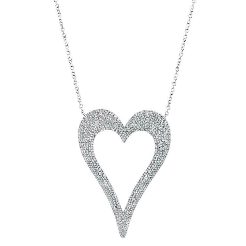 14K Gold 1.57CT Diamond Heart Necklace Pave Open Natural Round Cut Womens