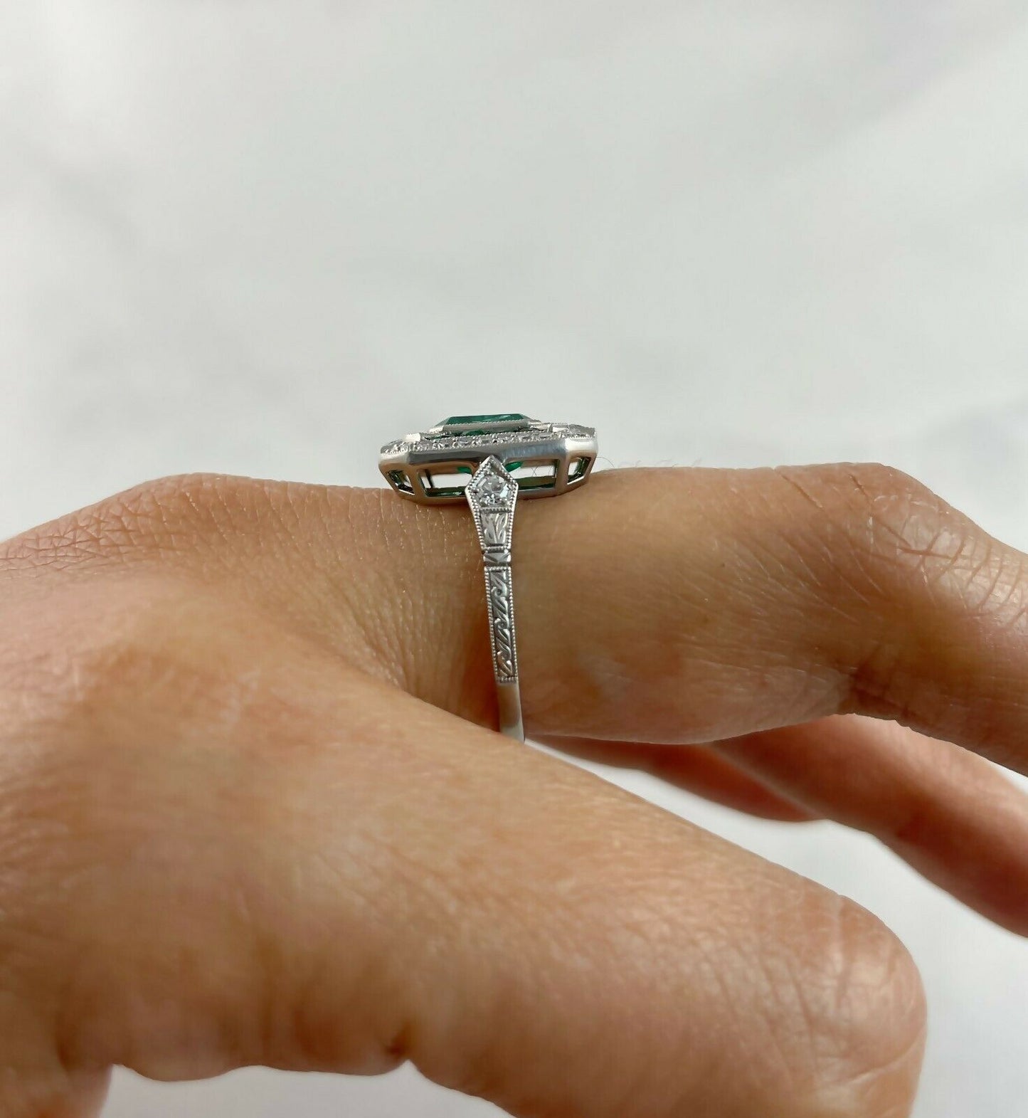 Emerald Platinum Diamond Ring Art Deco Handmade Certified Natural