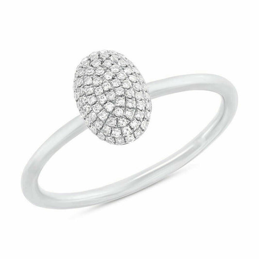14K Gold 0.14 CT Diamond Pave Oval Dome Shape Ring  Real Natural Round Cut