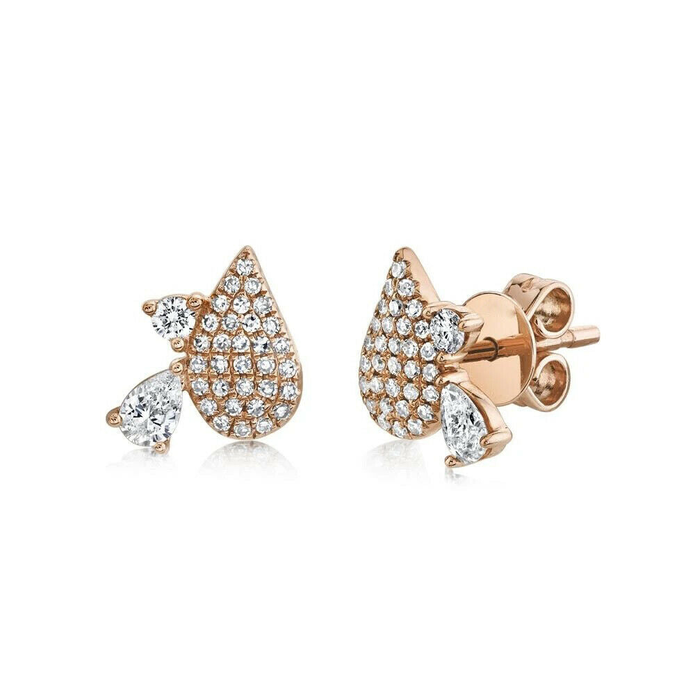 14K Gold 0.38 CT Teardrop Pear Diamond Stud Earrings Natural Certified Unique