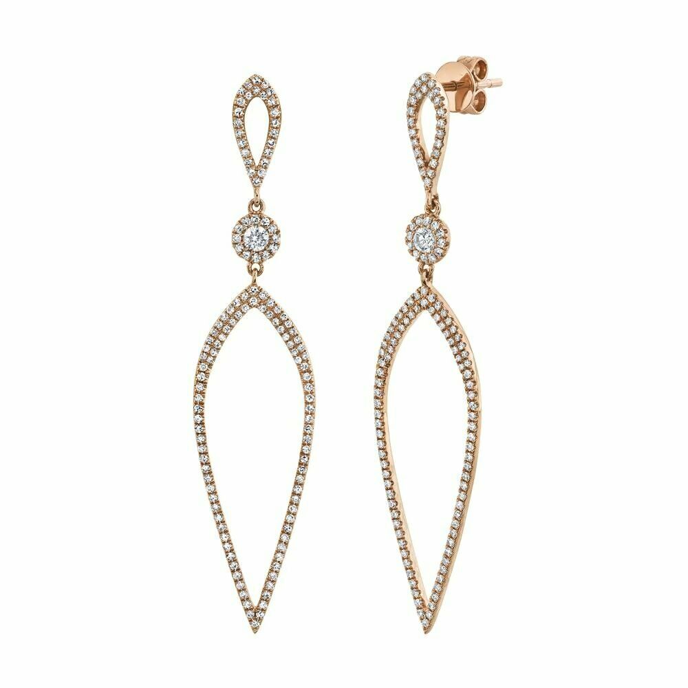 14K Gold 0.74CT  Diamond Tear Drop Earring Shield Dangle Round Cut Natural