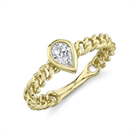 14K Gold 0.32CT Diamond Pear Cable Chain Ring Bezel Set Statement Women's
