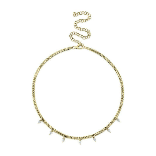 Pear Cut Diamond Link Necklace 14K Yellow Gold Womens Cuban Chain 0.62CT Natural