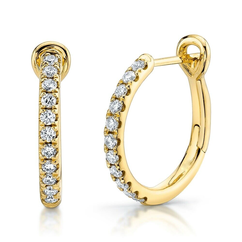 14K Gold 0.26CT Round Diamond Hoops Earrings 0.60" Diameter Natural