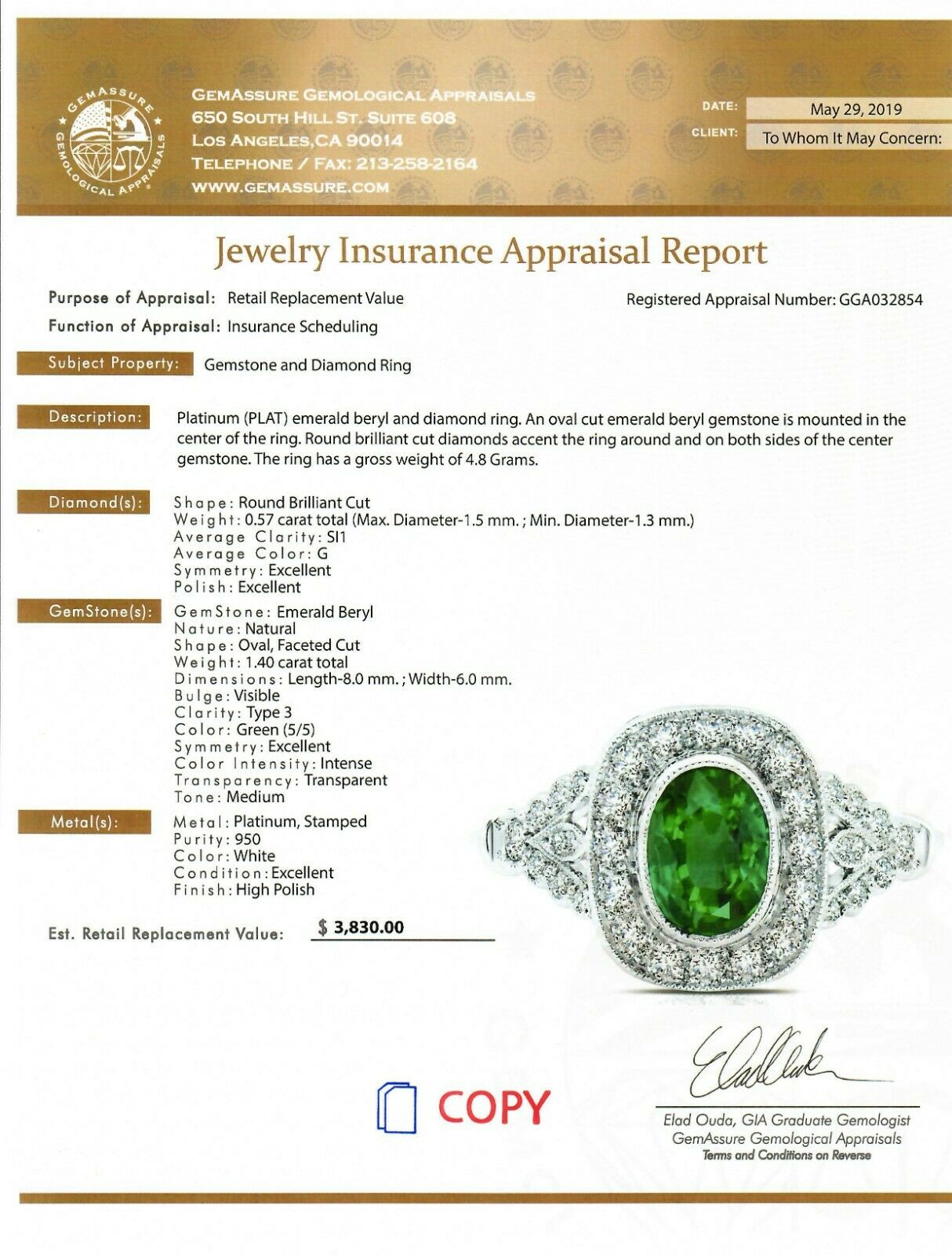 Oval Emerald Diamond Platinum Oval Ring Art Deco
