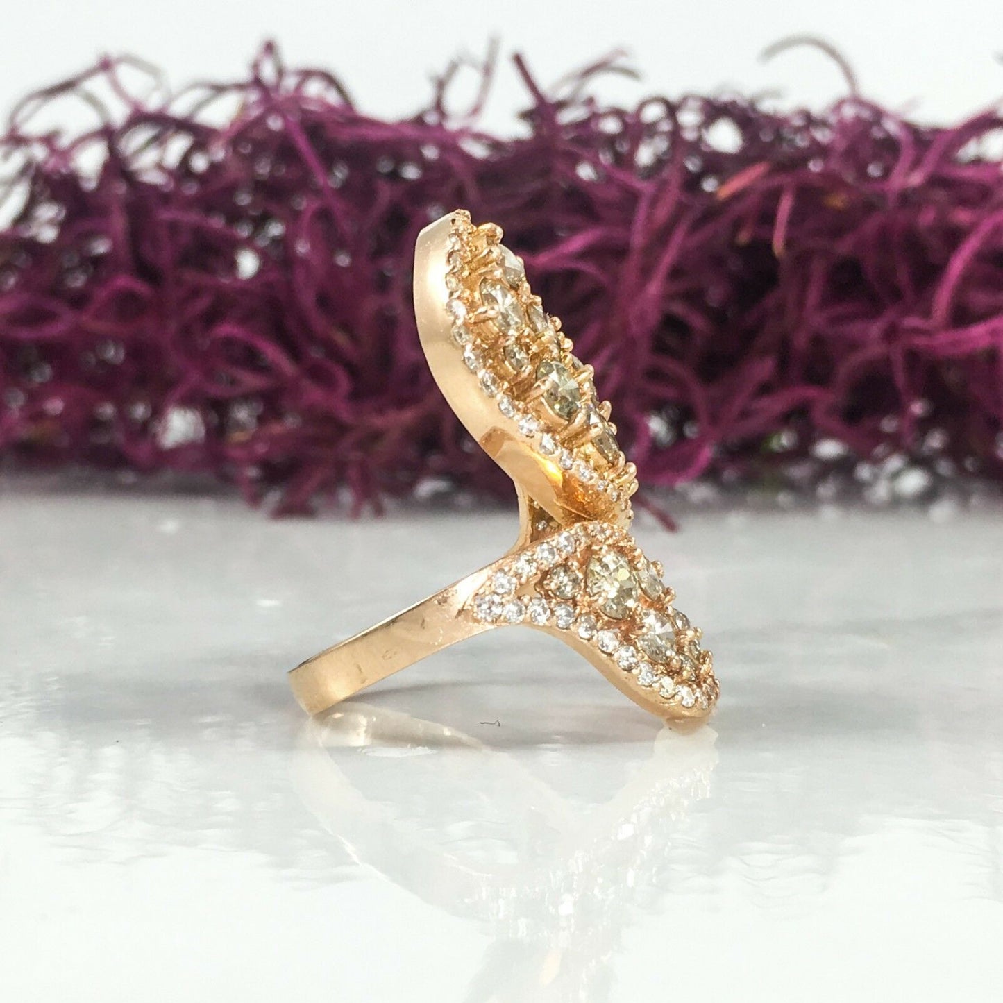 14K Gold 3.72CTFancy Color Diamond Wrap Ring Paisley Snake Round Cut Brown