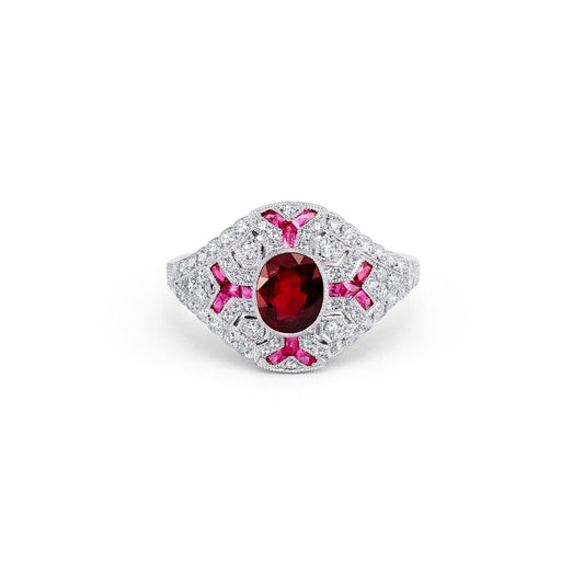 Art Deco Oval Ruby Diamond Platinum Engagement Ring