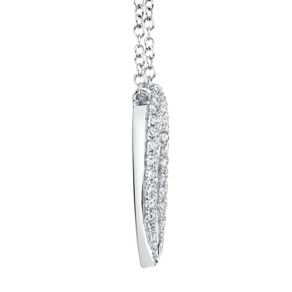 14K White Gold 0.20 CT Diamond Crescent Moon Pendant Necklace Pave Set Round Natural