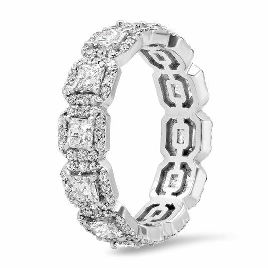 18K White Gold 1.73 CT Princess Round Eternity Diamond Ring Halo Band Natural Certified