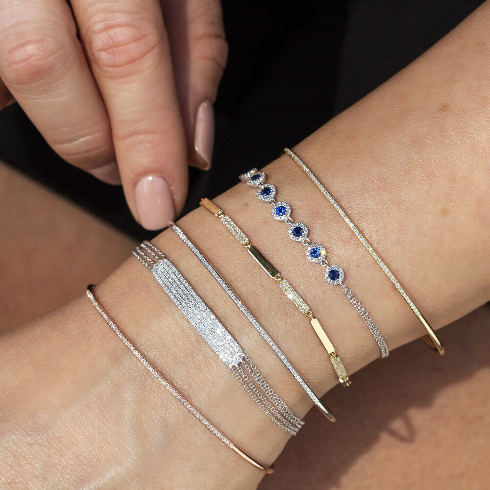 14K Gold 0.53 CT Blue Sapphire Diamond Bracelet Tennis Multi Strand Chain Natural