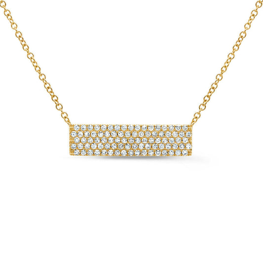14K Gold 0.25 CT Natural Round Cut Diamond Pave Rectangular Bar Pendant