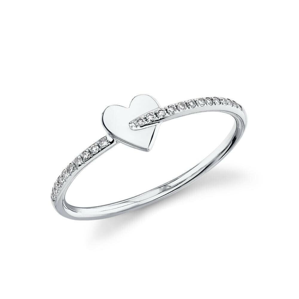 14K Gold 0.07 CT Diamond Heart Ring Round Cut Natural Women's Right Hand