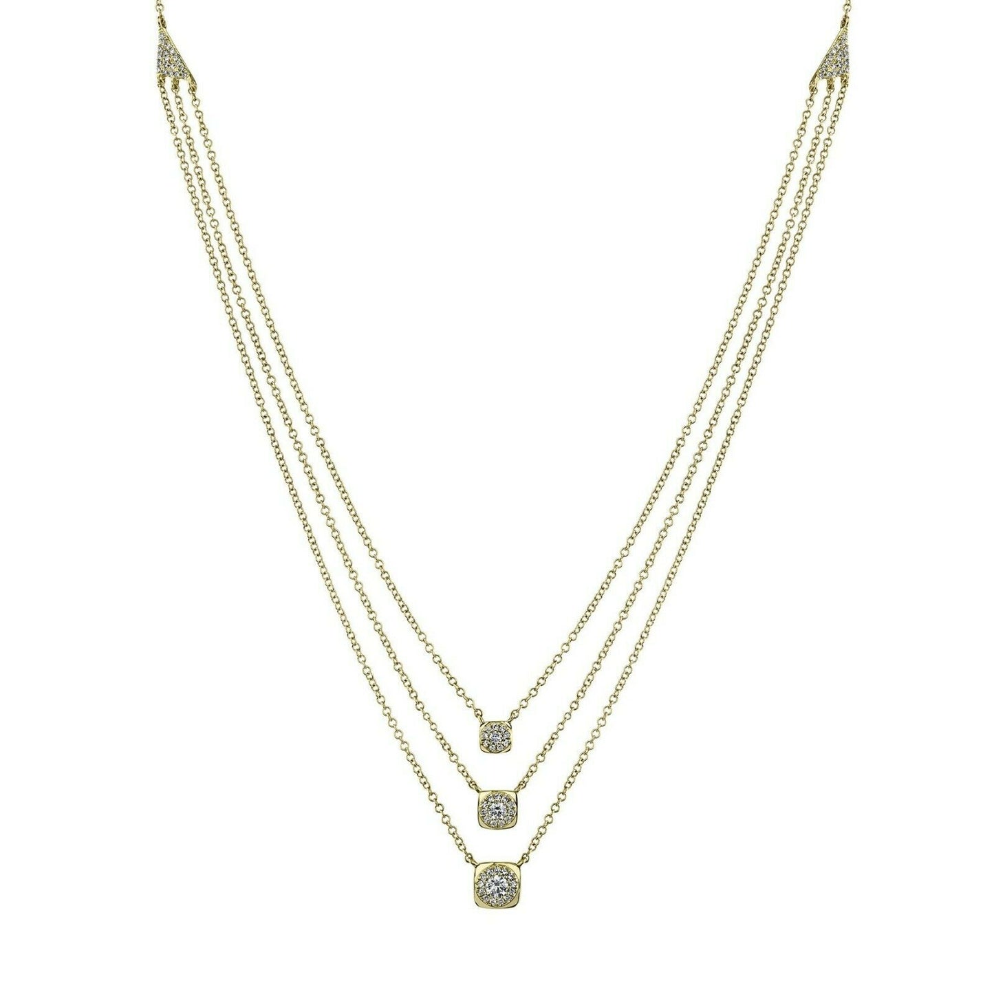 14K Gold 0.35 CT Diamond Layered Necklace Multi Row 3 Tier Pendant Chain Round Cut