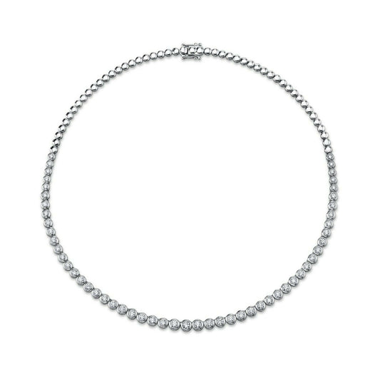 14K Gold 3.53 CT Diamond Bezel Tennis Necklace Natural Round Cut
