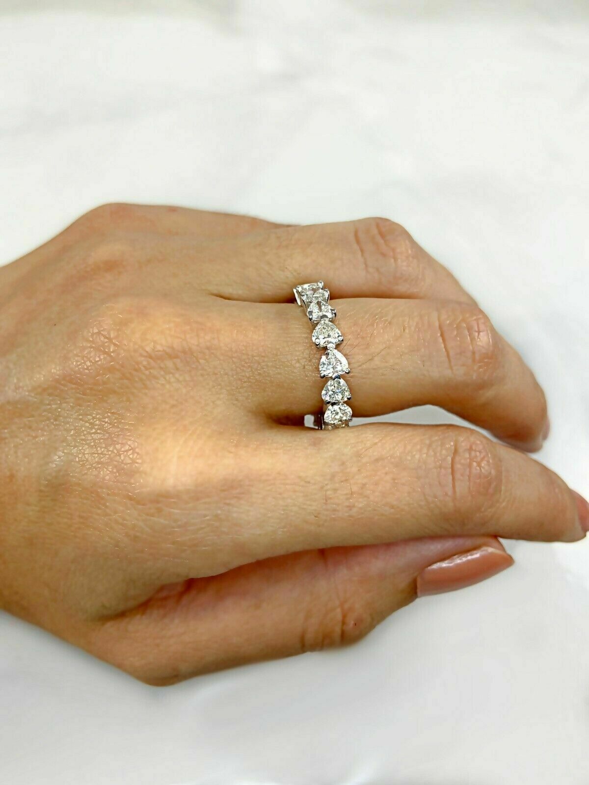 18K White Gold 3.33CT Heart Cut Diamond Eternity Ring Certified Natural F VVS2