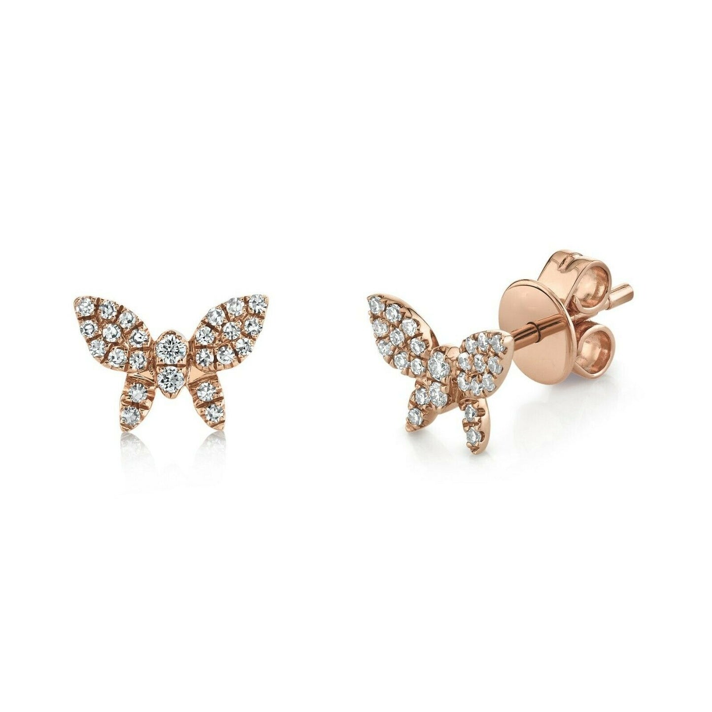 14K Gold 0.16 CT Diamond Butterfly Earrings Studs Round Natural Children Adult
