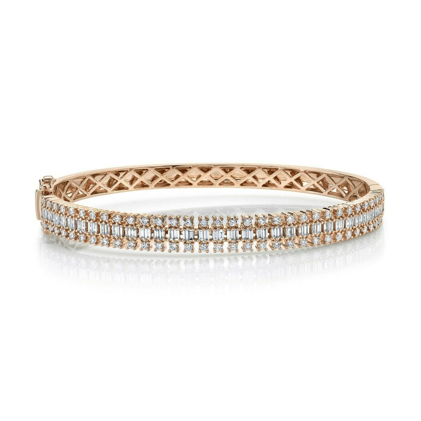 14K Gold 1.64 CT Baguette Diamond Bangle Natural Women's Bracelet