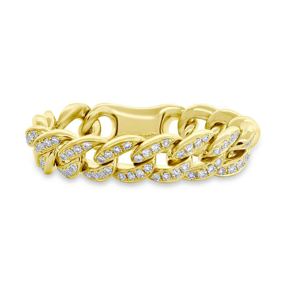 14K Gold 0.20CT Natural Diamond Flexible Braided Cable Chain Link Ring