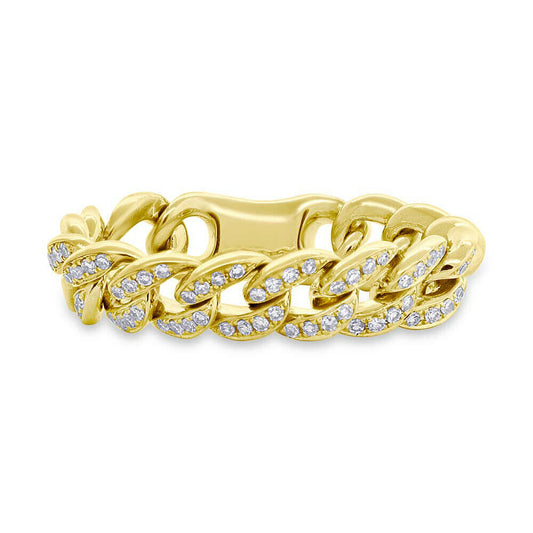 14K Gold 0.20CT Natural Diamond Flexible Braided Cable Chain Link Ring