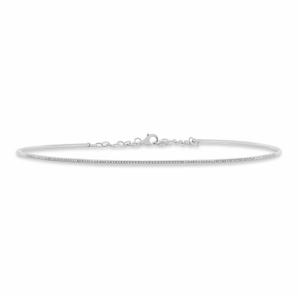 14K White Gold 0.36 CT Diamond Choker Necklace Womens Round Cut Natural Adjustable