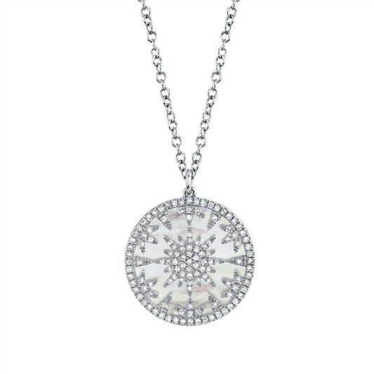 14K Gold 3.20 TCW Mother Of Pearl Diamond Pendant Necklace Natural Women's