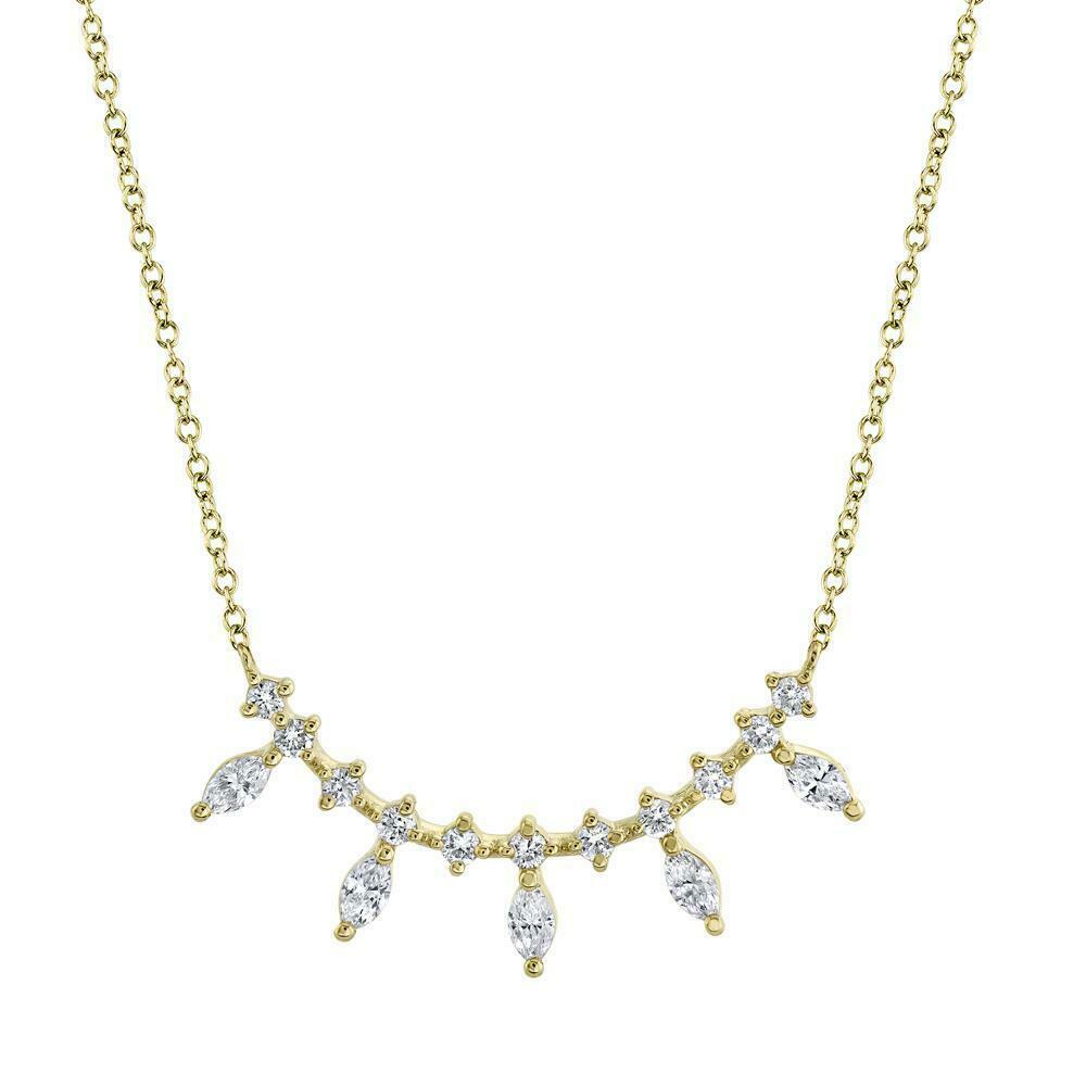 14K Gold 0.40 CT Marquise Diamond Station Necklace Certified Natural Pendant