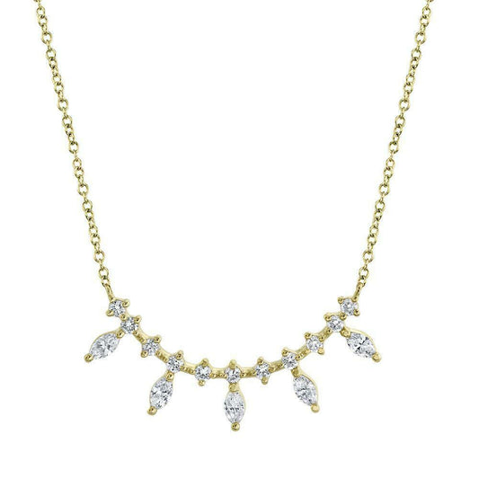 14K Gold 0.40 CT Marquise Diamond Station Necklace Certified Natural Pendant