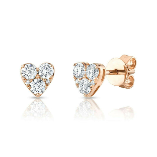 14K Gold 0.50CT Diamond Heart Stud Earrings Round Cut Push Back Love