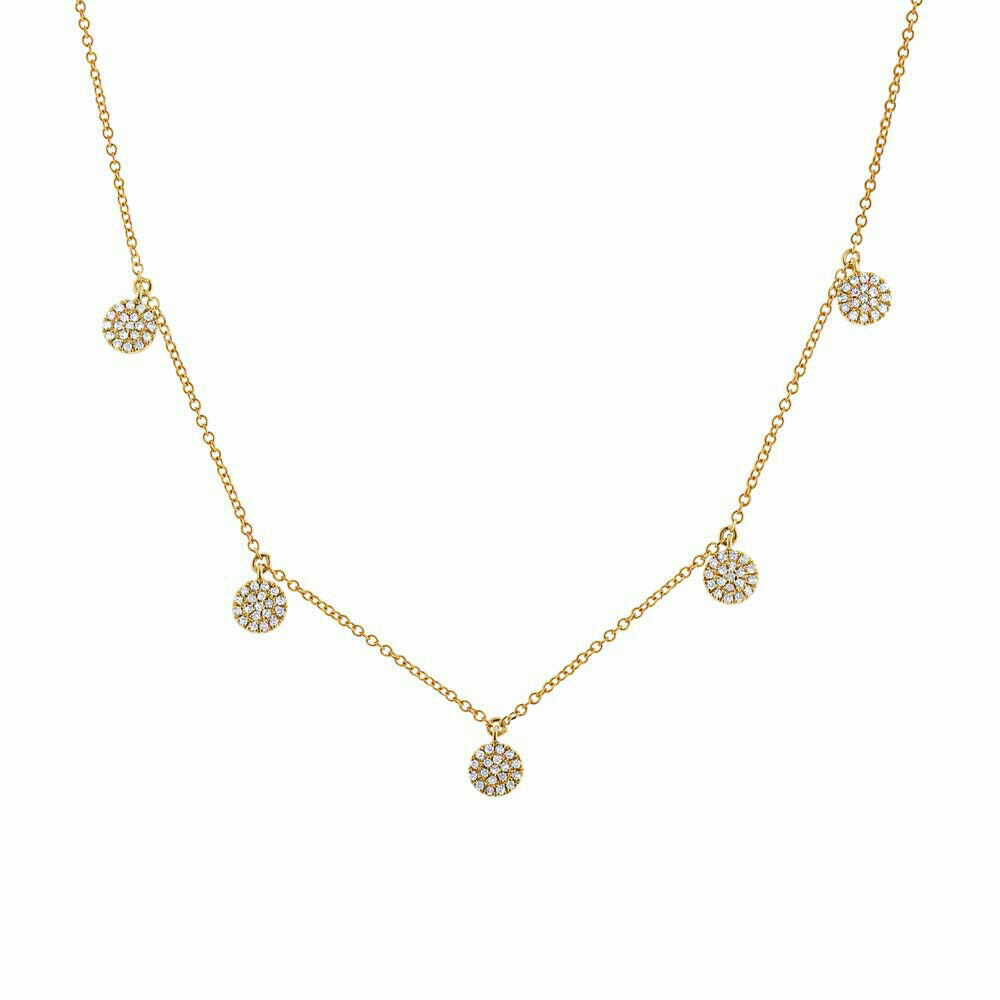 14k Gold 0.22 CT Diamond Circle Disc Necklace Round Pave Pendant Womens Natural