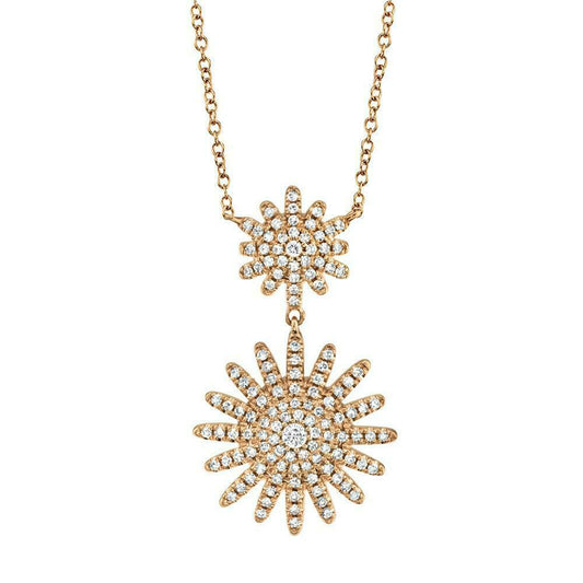 14K Gold 0.32 CT Diamond Sunshine Sun Ray Pendant Necklace Natural Round