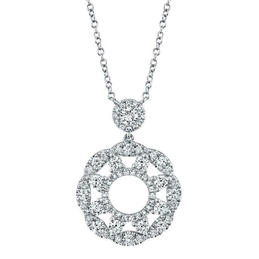 14k Gold 0.76 CT Diamond Double Sun Circle Pendant Natural Necklace