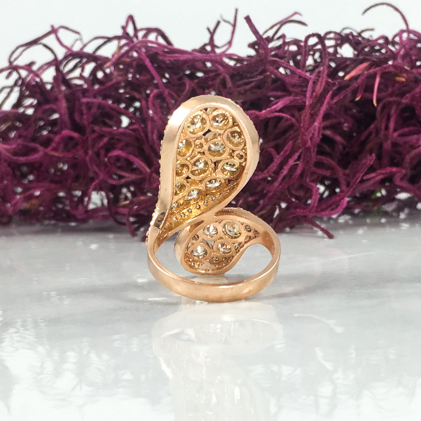 14K Gold 3.72CTFancy Color Diamond Wrap Ring Paisley Snake Round Cut Brown