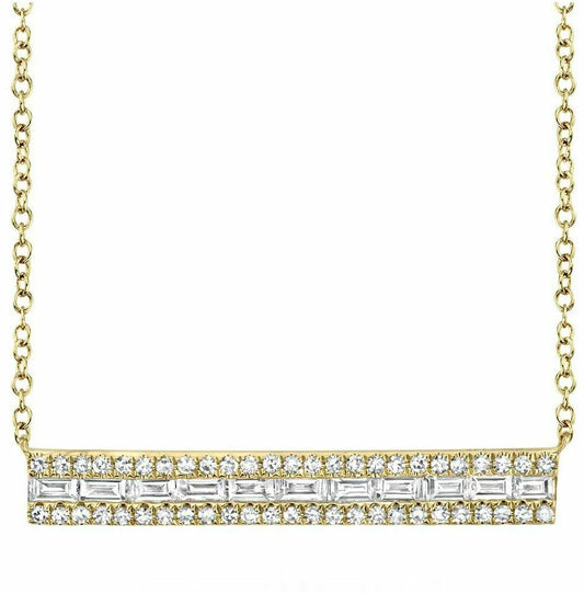 14K Gold 0.40CT Baguette Diamond Bar Necklace Pendant Channel Set Natural