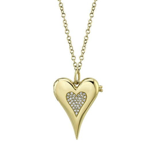 14K Gold 0.08 CT Heart Locket Diamond Necklace Pendant Pave Set Natural Certified