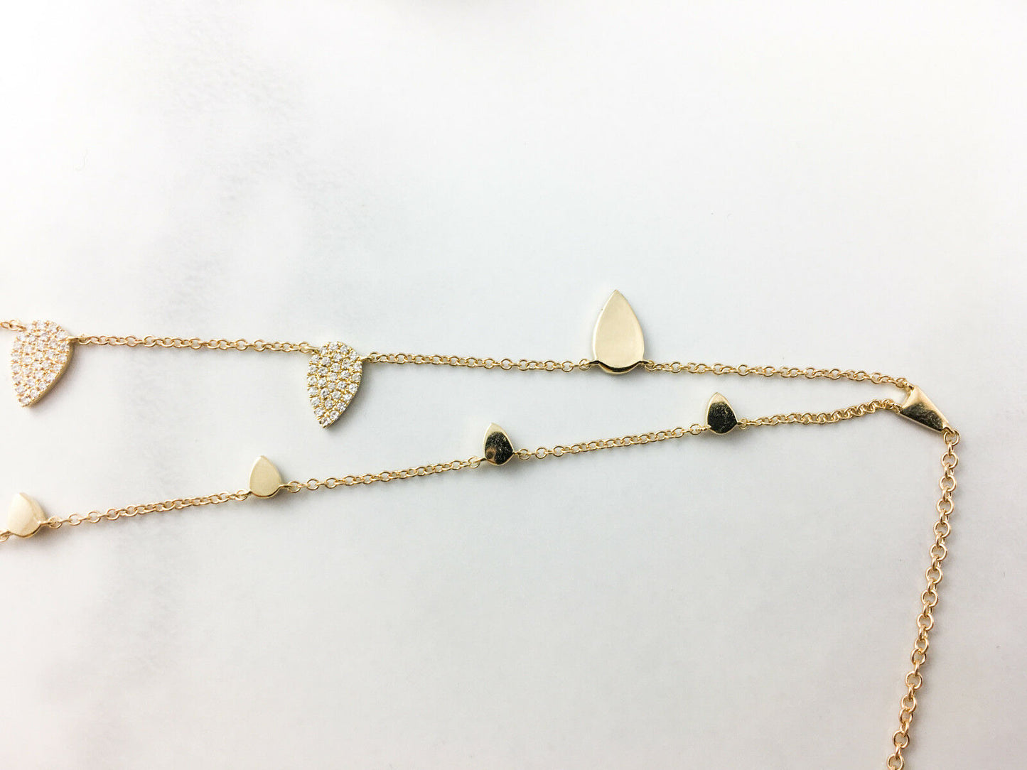 14K Gold 0.50CT Pear Shape Pave Diamond Pendant Double 2 Row Chain Necklace