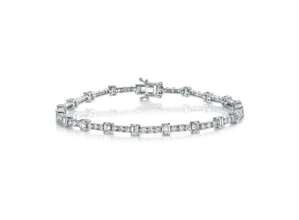 14K Gold 5.04 CT Emerald Cut Diamond Tennis Bracelet Round Certified Natural