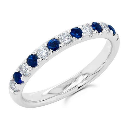 14K Gold 0.30 CT Alternating Natural Round Blue Sapphire Diamond Women's Ring Band