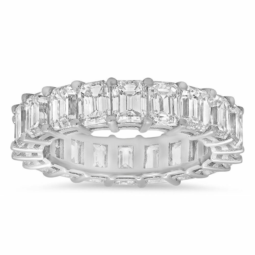 18K Gold 6.01CT Emerald Cut Diamond Eternity Ring Natural Certified